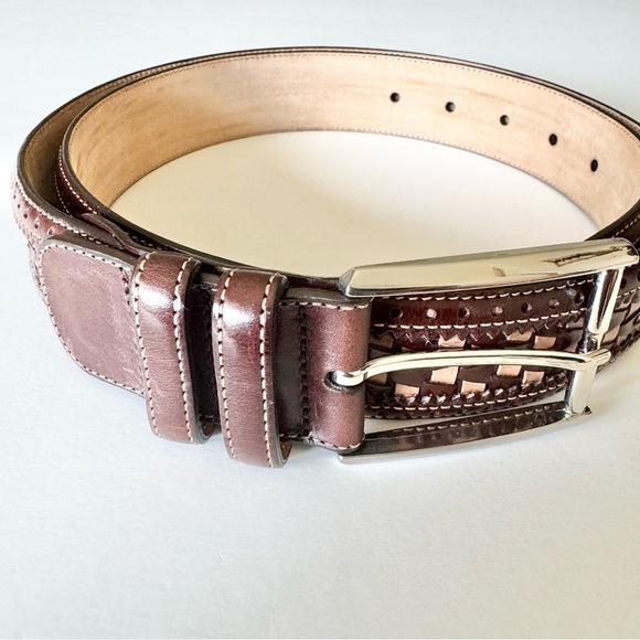 New Mezlan Men's Brown Woven Leather Belt Made in Spain Size 36 - Picture 2 of 10